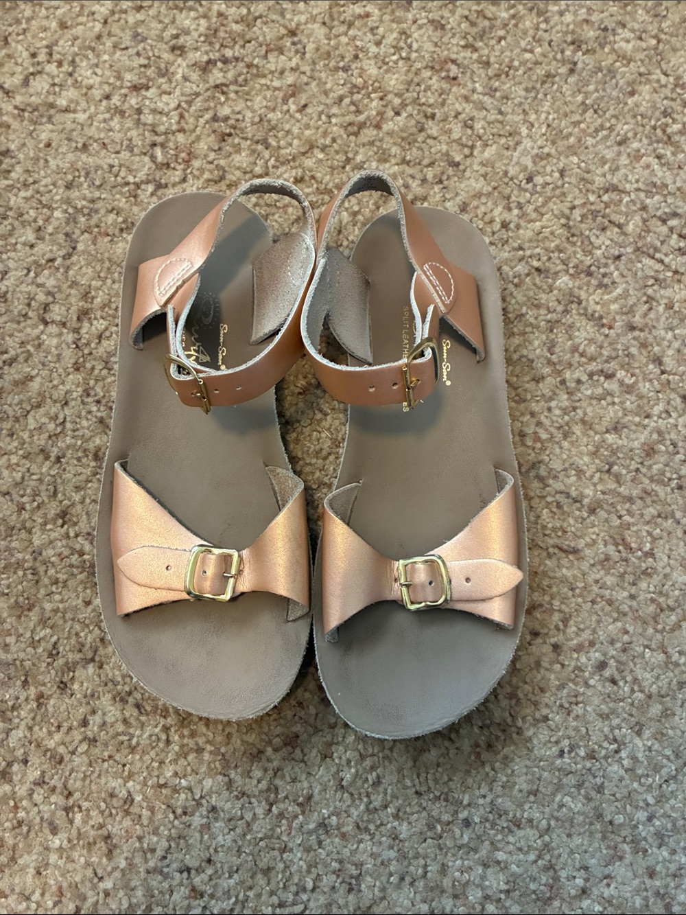 Girls' Rose Gold Bow-Accent Ankle Strap Sandals